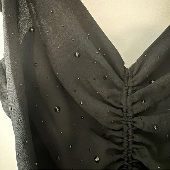 Sandro Praline Ruched Rhinestone dress in black - Picture 3 of 9